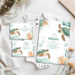 Cute Watercolor Sea Turtle  Baby Shower Invitation
