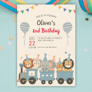 Cute Party Animals on a Charming Train Invitation
