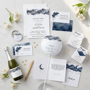 A Little Star Celestial Navy Cloud Baby Shower Invitation