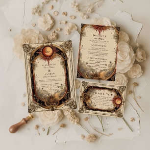 Vintage Celestial Art Nouveau Wedding Thank You Card