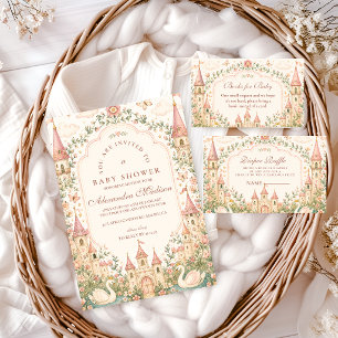 Elegant Swan Princess Castle Baby Shower Invitation