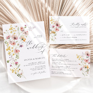 Boho Spring Colourful Wildflower Wedding RSVP Card