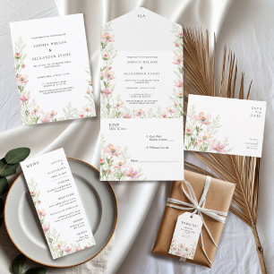 Wildflowers Wedding invitation in a soft romantic,