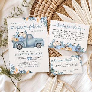 Sweet Little Pumpkin Blue Autumn Baby Shower Invitation
