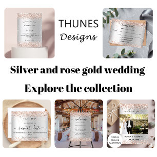 Silver rose gold sparkles wedding RSVP Card