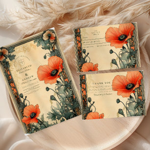 Floral Art Nouveau Poppy  Wedding Invitation