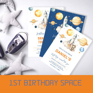 Astronaut Space First Trip Around The Sun Birthday Invitation