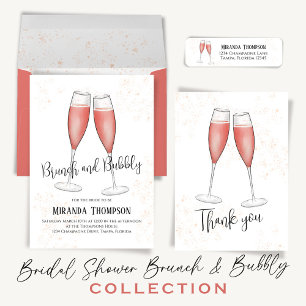 Pink Watercolor Brunch and Bubbly Bridal Shower Invitation