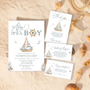 Minimal Nautical Baby Shower Diaper Raffle Ticket Enclosure Card
