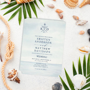 Nautical Ocean Watercolor Wedding All In One Invitation