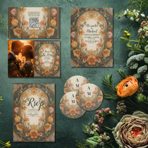 Antique Floral Art Nouveau Wedding All In One Invitation