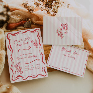 Pinch Me I'm One Stripe Lobster 1st Birthday Invitation