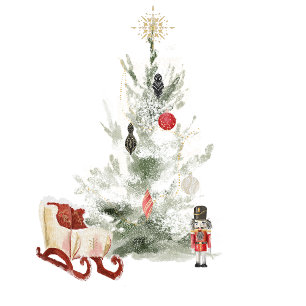 Nutcracker watercolor botanical cute Christmas Holiday Card