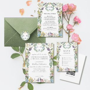 Vintage Wildflower Floral n Butterfly Wedding  Envelope