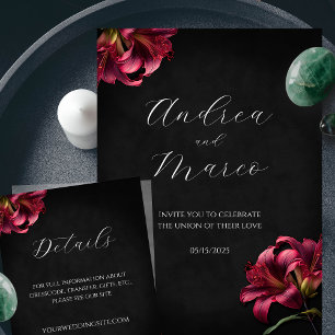 Floral Lily Dark Gothic Wedding Invitation