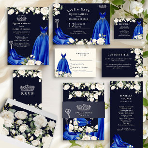 Princess Dress and Roses Blue Quinceanera Invitation