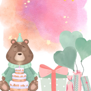 Cute Watercolor Bear Birthday T-Shirt