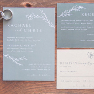 Sage Green Boho Modern Stenciled Floral Botanical Invitation