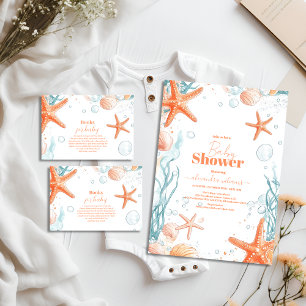 Beach Starfish & Seashells Elegant Baby Shower Invitation