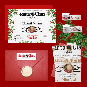 Cute Santa Nice List Certiificate Photo Wrapping Paper Sheet