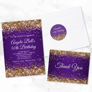 Gold Glitter Royal Purple 40th Birthday Square Paper Coaster
