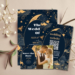 Midnight Blue Gold Celestial Wedding Invitation