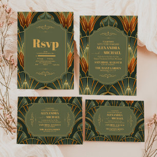 Olive Green Elegant Ornate Vintage Wedding Invitation