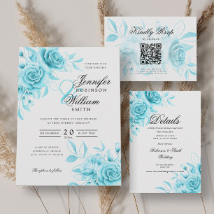 Elegant Wedding Turquoise Watercolor Floral  Invitation