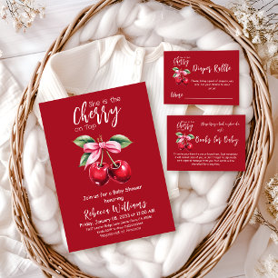 Red Cherry on Top Bow Baby Shower Book Request Enclosure Card
