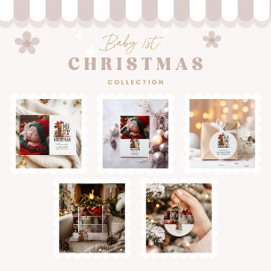  Plaid Rustic 3 Photo  First Christmas Holiday Card