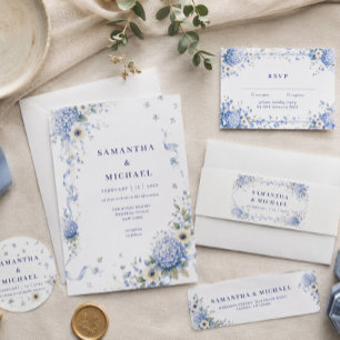 Blue Navy Flowers Tiny Floral Wedding Program Menu