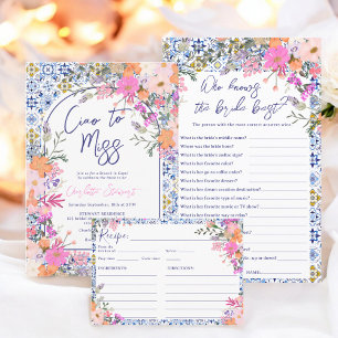 Mediterranean Floral Tile Bridal Shower Recipe Enclosure Card