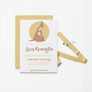Kangaroo Baby Girl Shower Pink Pattern Invitation