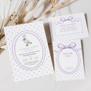 A Little Goose Purple Polkadot Baby Shower Invitation