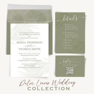 Modern Simple Elegant Palm Green   QR Code Website All In One Invitation
