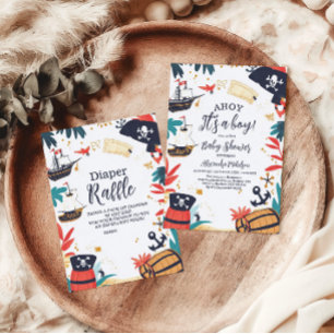 Ahoy Its a boy Pirate Ship Nautical Diapper Raffle Enclosure Card