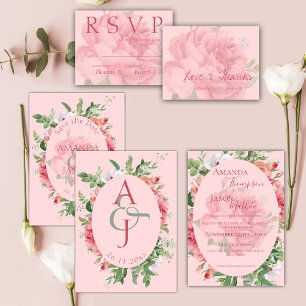 Pretty Blush Floral Pink Wedding Invitation  Magnet