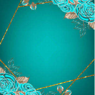 Turquoise Roses Gold Geometric Wedding  Invitation