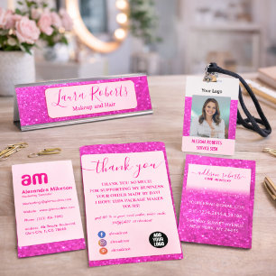 Vibrant Hot Pink Glitter Chic Jewelry Care Business Card