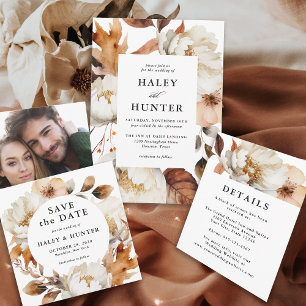 Rustic Fall Floral Save the Date with Photo