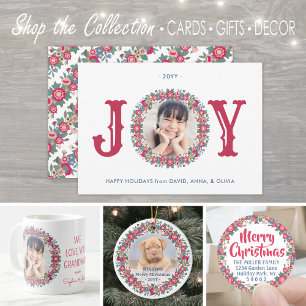 Joy Retro Floral Holiday Wreath One Photo Colourfu
