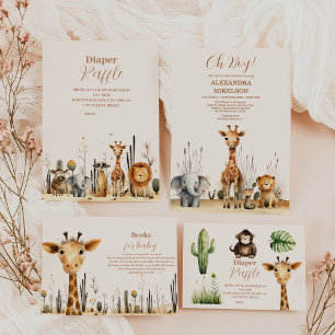Oh Boy Cute Safari Animal Greenery Baby Shower Invitation
