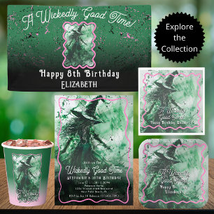 Wickedly Good Time Witch Drawing Large Birthday Banner