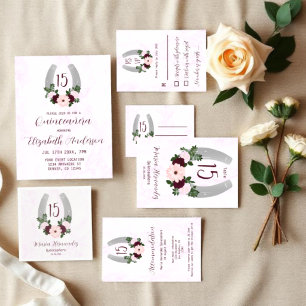 Floral Western Horseshoe Quinceanera RSVP Card