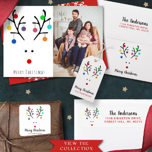 Modern Holiday Whimsical Masked Reindeer Christmas Square Sticker