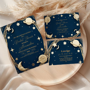 Navy Gold Celestial Crescent Moon Bridal Shower Invitation