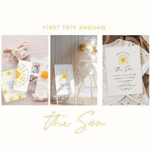sunshine 1st birthday watercolor sun yellow modern invitation