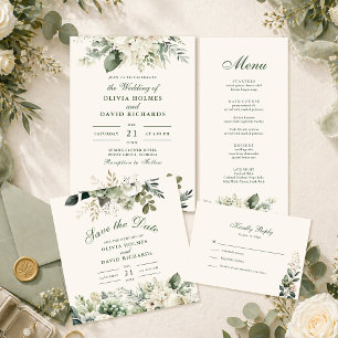 Boho Sage Green and Ivory Flowers Wedding Program Hand Fan