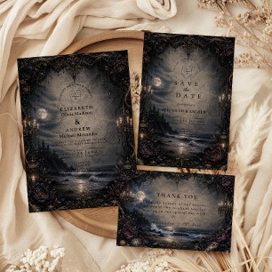 Dark Coastal Romance Wedding Invitation