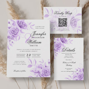 Elegant Script Romantic Wedding Purple Floral  Save The Date